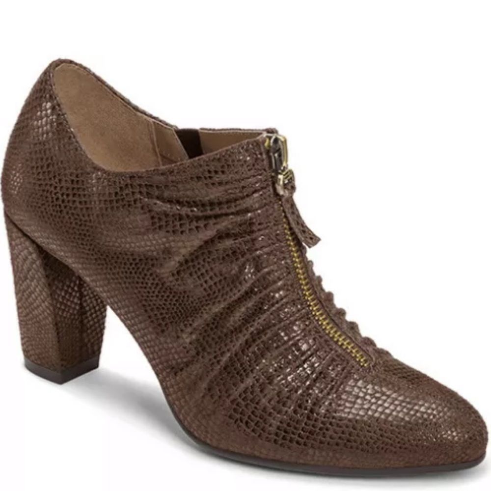 Aerosoles Fortunate Brown Faux Leather Snake Embossed Ankle Boots Booties